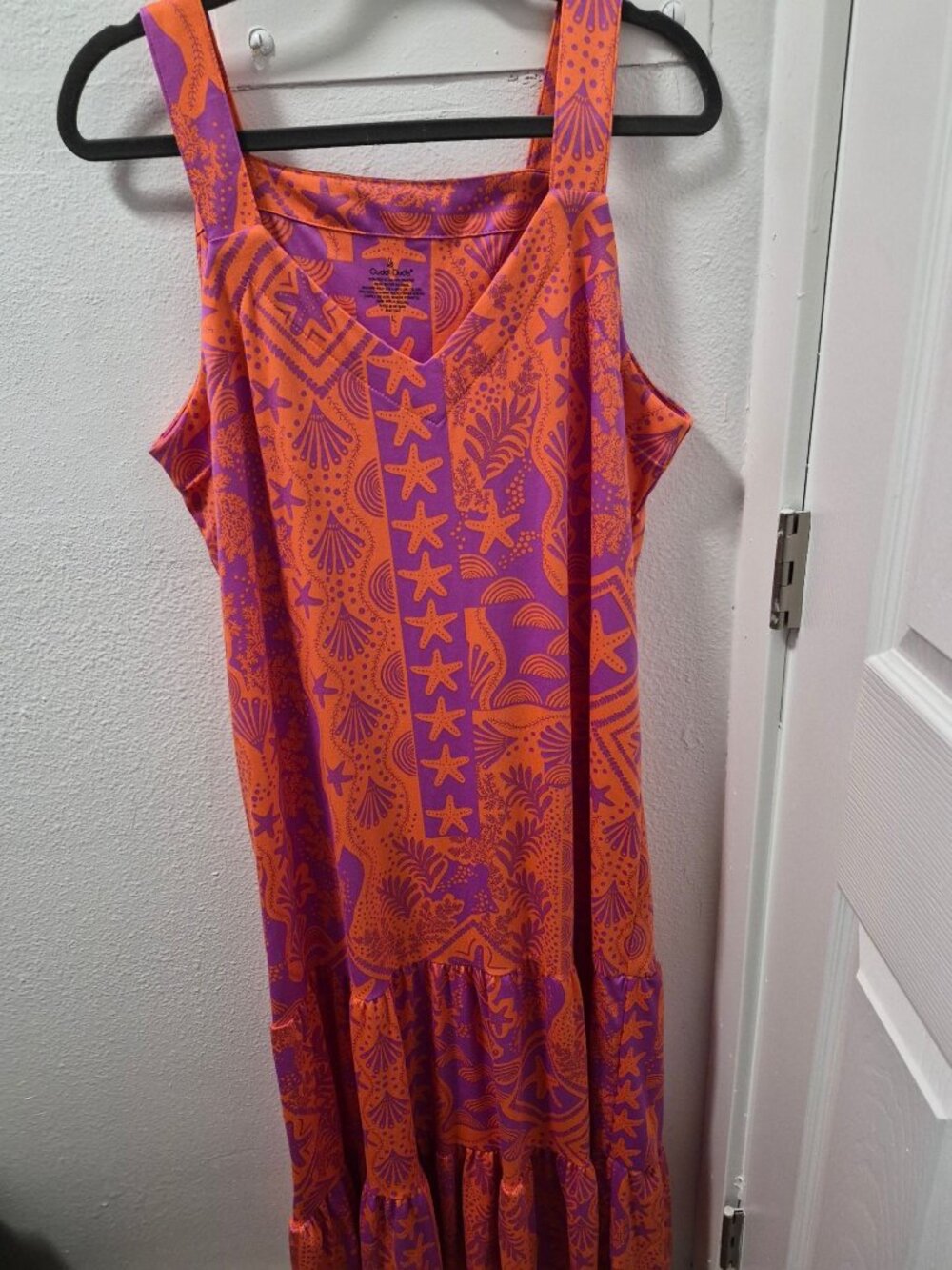 Cuddl Duds Sleeveless Maxi Dress Starfish Orange & Purple Size L Tiered Bottom